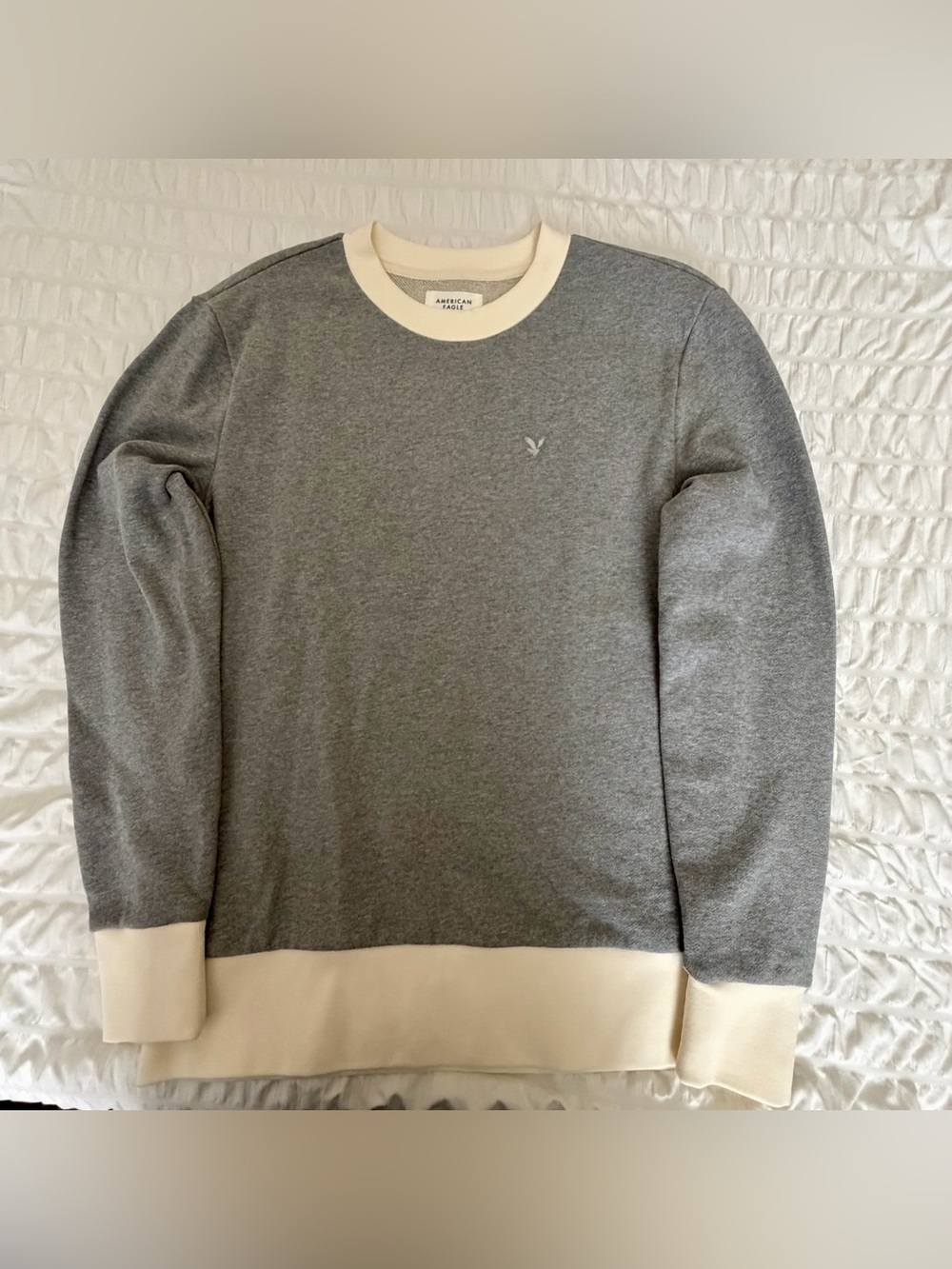 American Eagle Outfitters Gray Crewneck with Cream Trim